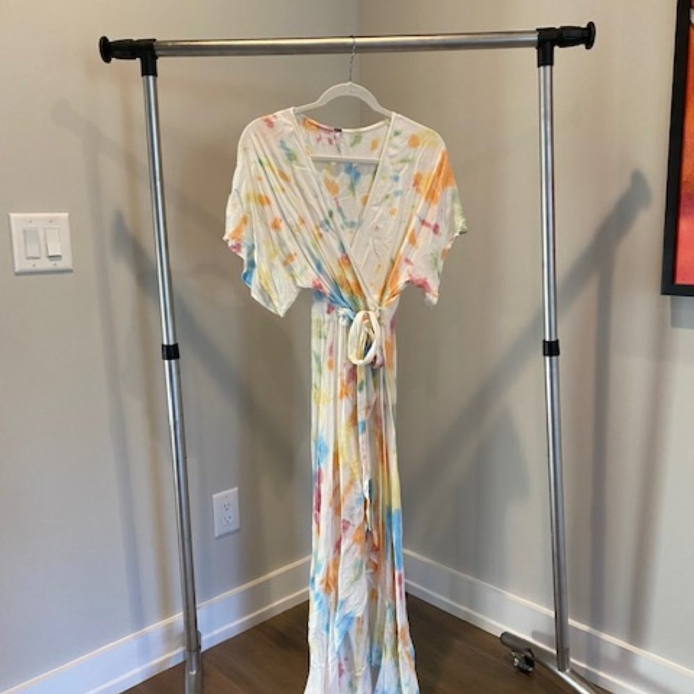 YFB - soft multi colored maxi dress with butterfly sleeves; size XS